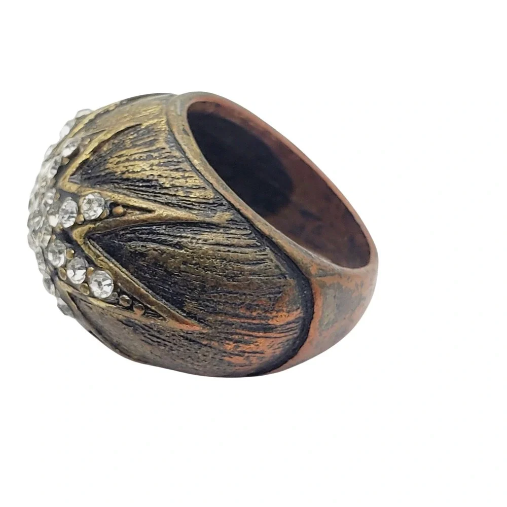 Chunky Dome Starburst‎ Crystal Ring Antique Brass Copper Vintage Style Size 5.5